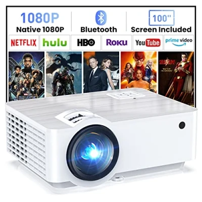 Imagen de HOPVISION Proyector, Nativo 1080P Proyector 4K 9500 Lúmenes Mini Multimedia Teatro en casa Bluetooth 5.1 con Pantalla de 100 Pulgadas Compatible HDMI, USB, AV, Smartphone