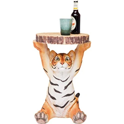 Imagen de Kare Design mesa Auxiliar Tigre Animal, Ø35cm, pequeña, de centro redonda con aspecto madera, Figura animal como sala estar única, 53x37x35cm