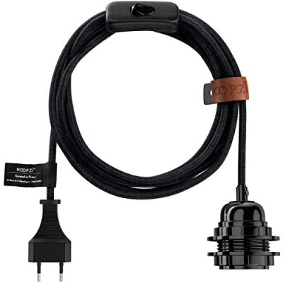 Imagen de Hoopzi Bala Portalamparas E27 con Enchufe y interruptor Cable Electrico Trenzado en Lin 36 Colores 4,5 Metros
