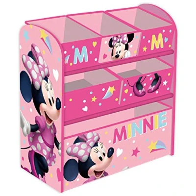 Imagen de ARDITEX Mueble Organizador de Juguetes Minnie Mouse, Estantería Infantil Madera con 6 Cestos Textiles Almacenaje, Estilo Montessori para Habitación o Sala Juegos Niños, 62 x 30 60 cm, Rosa