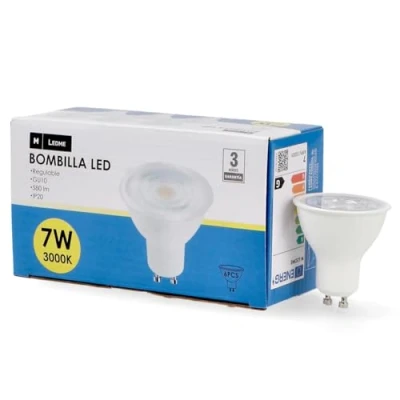 Imagen de M Ledme Pack 6, Bombilla Led Gu10 Smd Plus 7W, Luz Regulable, neutra (4000k), casquillo Gu10, 580 Lumen, IP20, Apertura del Haz de 60, Eficiencia energética y Bajo Consumo. LM7618