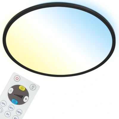 Imagen de BRILONER lámpara de techo LED CCT, retroiluminada, ultraplana, regulable, control remoto, 22W, 3000 lúm, Ø42 cm, blanco cálido, neutro, frío, color negro