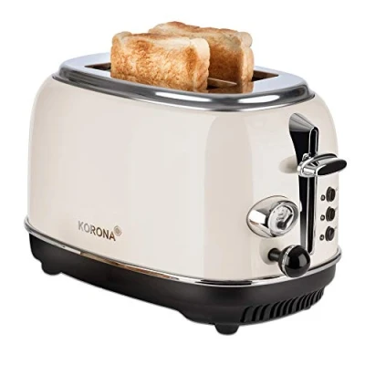 Imagen de Korona 21666 Tostador 2 rebanadas crema indicador de nivel tostado descongelar tostar recalentar 810 vatios accesorio para panecillos bandeja recogemigas