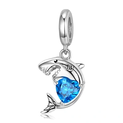 Imagen de DYXIA Cuentas Colgantes de Plata Ley 925, colección Ocean, corazón tiburón, Colgante Hecho a Mano, Regalo for Mujeres y niñas, Compatible con Pulsera Collares Pandora Troll Chamilia