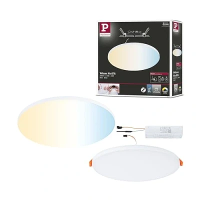 Imagen de Paulmann 79957 Panel LED empotrable Veluna VariFit Edge 200mm redondo, blanco ajustable, control de la luz blanca, blanco, plástico, plafón