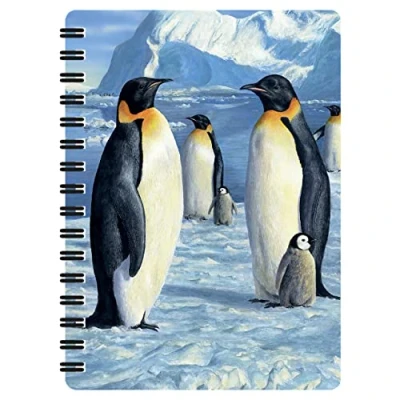 Imagen de 3D LiveLife Libreta Antartica de Deluxebase. pequeña A6 con espiral, lenticular pingüinos y hojas lisas recicladas. Ilustraciones licencia del reconocido artista Robert Hautman