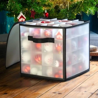 Imagen de CKB LTD Caja de almacenamiento transparente para bolas Navidad, con divisores, almacena hasta 64 bolas, plegable, adornos Navidad y decoración, contenedor 30 x cm (transparente)