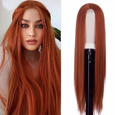 Imagen de ATAYOU® Peluca Naranja Roja Lace Front Rojo Cobre Delantera De Encaje Oscuro Jengibre Para Mujeres Con Pieza Pequeña(Orange@582)