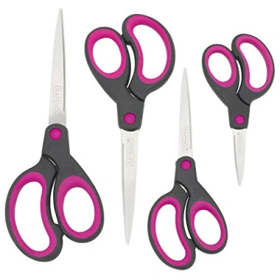 Imagen de Rapesco 1575 Tijeras con Mango Suave, Negro/Fucsia, Paquete 4