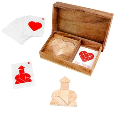 Imagen de Logica Juegos Art. Doble Corazón Tangram 42 Figuras en 1 Rompecabezas Matematico de Madera Juego para o 2 Jugadores Serie Euclide