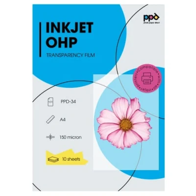 Imagen de PPD Inkjet A4 x 10 Hojas de Transparencias “OHP Premium Para Retroproyector Láminas Acetato Transparente Impresión Inyección Tinta 34