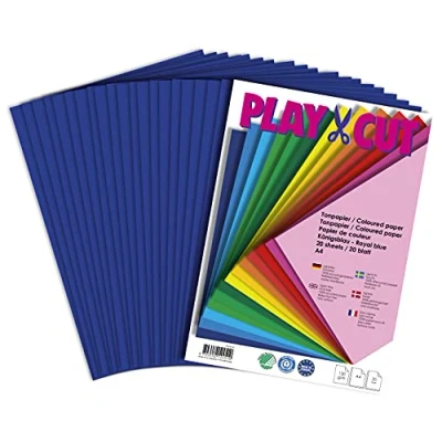 Imagen de PLAY CUT Papel de Tono A4 Azul Real (130g/m2) 20 Hojas para Manualidades e Impresión Grueso y Set Premium