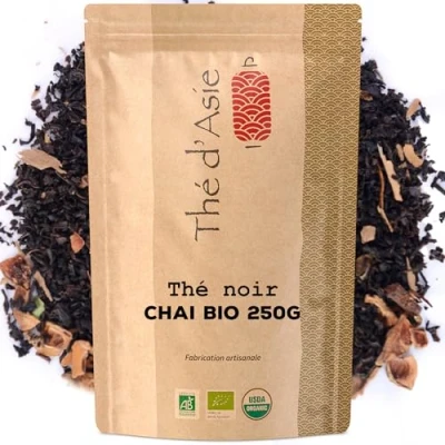 Imagen de Khla Té Chai Orgánico 250g Negro Ceilán Hojas Sueltas Asiático Picante Masala Origen Sri Lanka e Infusión de Hierbas, Tea, Thé