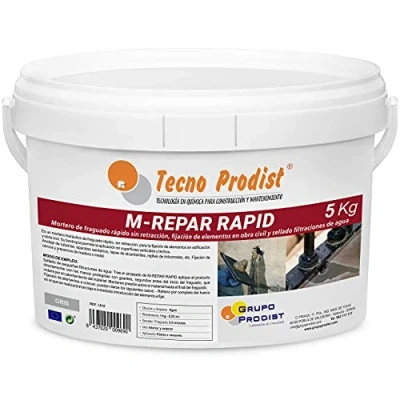Imagen de M REPAR RAPID de Tecno Prodist (5 Kg) Mortero fraguado rápido sin retracción, fijación elementos en obra civil y sellado filtraciones agua. Color Gris