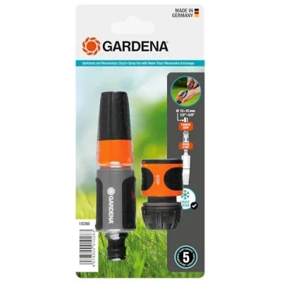 Imagen de Gardena Set unión de riego para odres 13 mm, 1/2 pulgadas y 15 5/8 pulgadas, Juego hilera aseo con Aquastop conectar relajar rápido, Color Beige, Gris Naranja