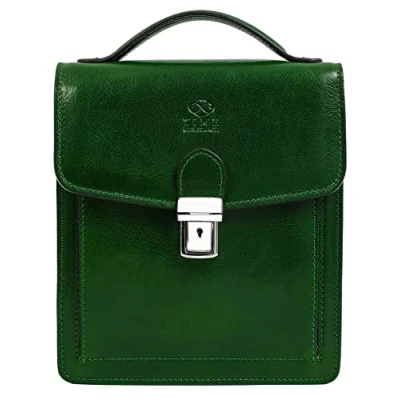 Imagen de Time Resistance Bolso Bandolera para Hombre y Mujer de Piel Maletín Portadocumentos Mano en Cuero Color Verde