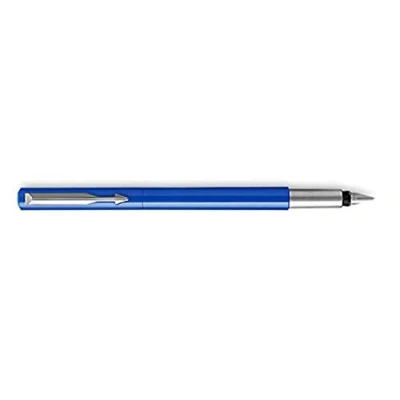Imagen de PARKER Vector pluma estilográfica, color azul con adorno cromado, plumín mediano, tinta azul, en estuche de regalo