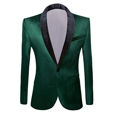 Imagen de PYJTRL Chaqueta de Terciopelo Estilo Masculino (XL, Green)