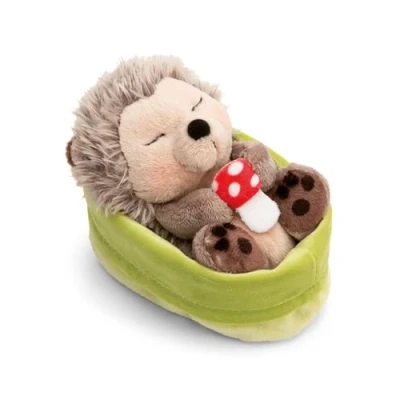 Imagen de NICI erizo de Peluche con seta 12cm durmiendo en cesta verde claro marrón suave, lindo para abrazar y jugar, niños adultos, una excelente idea regalo 61583