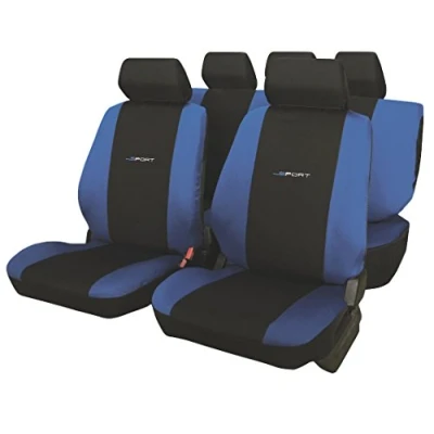 Imagen de Carfactory Juego de fundas para asientos coche universales, modelo DAYTONA, color negro y azul, 9 piezas.