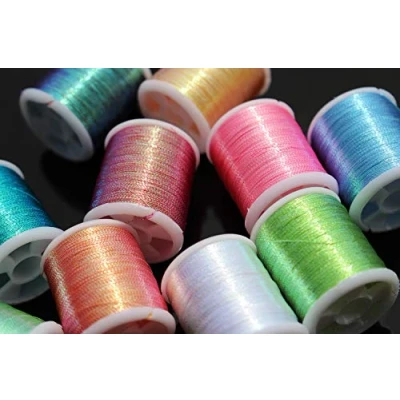 Imagen de Tigofly 10 piezas de colores oropel con purpurina perlas 150D, hilo 40 yardas para pesca mosca, materiales línea