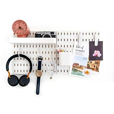 Imagen de L&#039;essentiel Organizador de pared para el hogar y la oficina, 56 x cm, juego completo negro (4 azulejos 28 cm) accesorios, blanco o (blanco, 2 paneles)