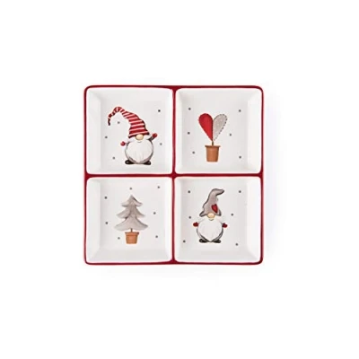 Imagen de Excelsa Gnomo Christmas Plato con 4 Compartimentos, Cerámica, Color Blanco
