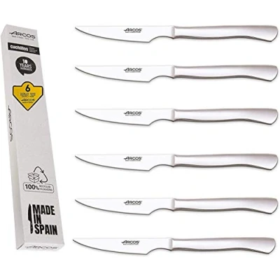Imagen de Arcos cuchillos chuleteros acero inoxidable filo liso juego 6 PZAS cuchillo chuletero Hoja 110 mm carne Envase Eco