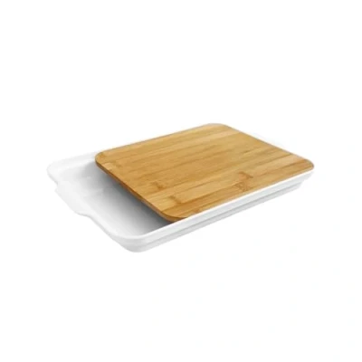 Imagen de Acomoda Textil Tabla de Cortar Bambú para Cocina. Bandeja Madera Resistente Picar, Trocear y Servir. (Tabla con Bandeja, 37,5x24x3,5 cm)