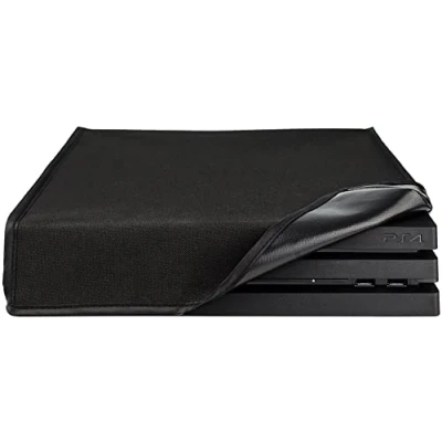Imagen de eXtremeRate Prueba de Polvo para ps4 Consola Funda Cubierta Protectora Horizontal Diseño Doble Capa Forro Corte Preciso Fácil Acceso los Cables Guardapolvo Pro Consola(Negro)