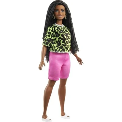 Imagen de Barbie Fashionista Muñeca afroamericana Curvy con Camiseta de neón Leopardo, Pantalones Rosas y Accesorios Moda Juguete (Mattel GYB00)