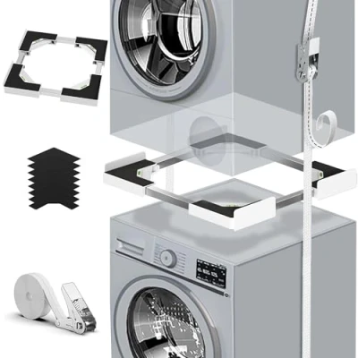Imagen de Kit de apilamiento universal para lavadora y secadora, accesorios lavadora/secadora, con cuerda trinquete, accesorio tamaño ajustable (45 68 cm)