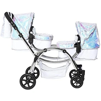 Imagen de Roma Amy Childs Polly Sparkle Cochecito Doble para muñecas gemelas 2 en 1, y Cuna de Transporte, Sirena 3 a 16 años