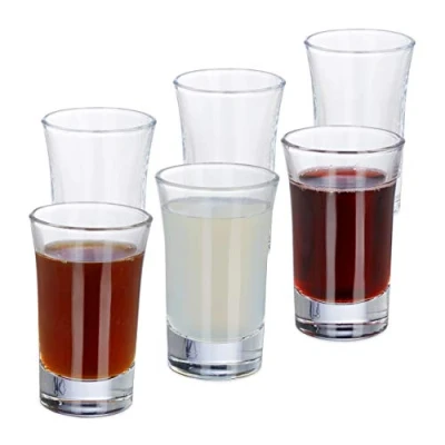 Imagen de Relaxdays Set de seis vasos para chupitos, Juego tequila, 4 cl, Apto lavavajillas, Transparente