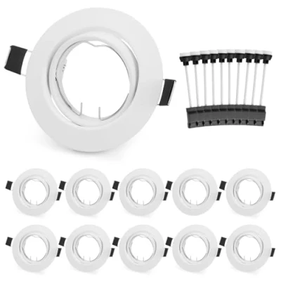 Imagen de Leselux Marco Foco Empotrable Blanco, 10x Ojo De Buey Focos Incl. GU10 Zócalo, Ángulo Rotable 60, Agujero 68 80mm, Redondo Empotrados Techo Para Lámparas Led O Halógena, Sin Bombilla