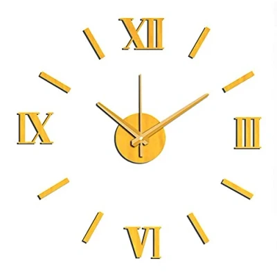 Imagen de MPM DIY Reloj de Pared Gran Adhesivo Dorado Moderno 3D Números e Índices Romanos Movimiento Cuarzo Decoración E01.3513