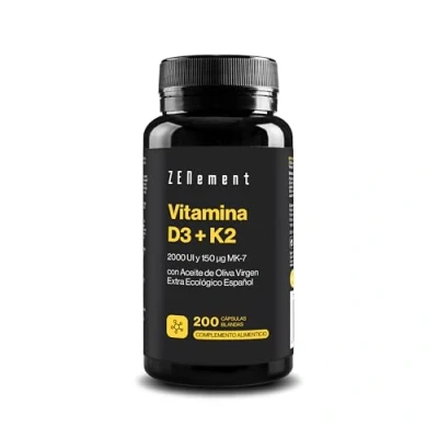 Imagen de Vitamina D3 y K2 150 mcg MK 7 &amp; 2000 UI Contribuye a la Función Normal del Sistema Inmune, Huesos Músculos Alta Biodisponibilidad con Aceite Oliva Virgen Extra Ecológico