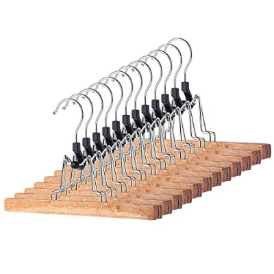 Imagen de KADAX Perchas de Madera para Pantalones Ropa, Pantalones, Falda, tensores Tensor Gancho Giratorio 360 Metal, Antideslizante (12)