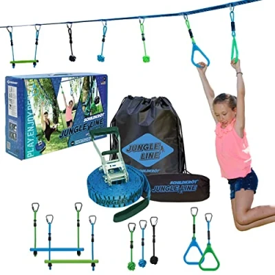 Imagen de Schildkröt® Jungle Line, Juego de Circuito Escalada para Niños y Adultos, 11 Metros, Carrera Ninja al Aire Libre, 7 Obstáculos Robustos