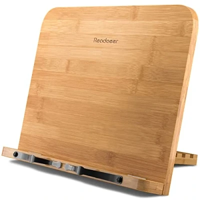 Imagen de Atril para libros de cocina, soporte plegable bambú leer con 6 alturas ajustables
