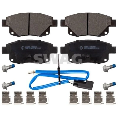 Imagen de SWAG 50 91 6701 Juego de pastillas freno Eje trasero con contacto avisador desgaste material fijación FORD: Transit Mk6 Furgón