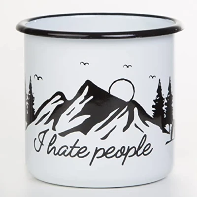 Imagen de I Hate People Taza esmaltada con diseño montañas ligera y robusto para camping trekking 330ml