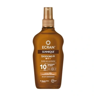 Imagen de Ecran Sunnique Aceite Protector Solar Broncea+ FPS 10, Protección Media UVB y UVA, Activa el Bronceado Natural, Sin Autobronceador, con Tecnología PureBronze, Resistente al Agua 200 ml