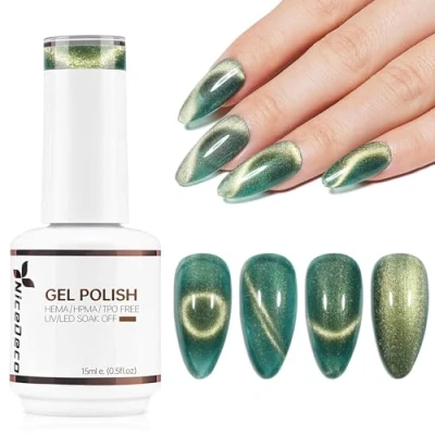 Imagen de Nicedeco Esmalte Ojo Gato Semipermanente, Sin HEMA Gel de con Cambio Color Magnético Meta Cosmico Uñas para UV LED Nail Art Manicure Salon DIY Vegano N312