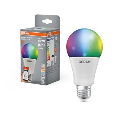 Imagen de OSRAM SMART+ RGBW, lámpara LED E27 con Matter over Wifi, especialmente diseñada para ALEXA configuración fácil un clic, reemplaza 100W, 2700 6500K, 16 millones de colores RGB, paquete 1