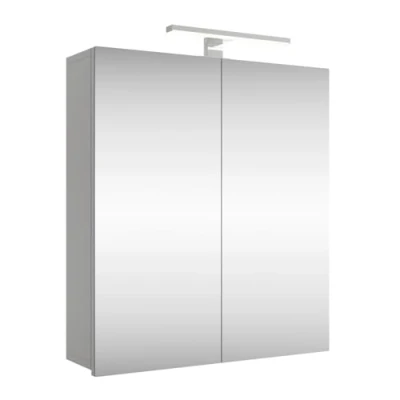 Imagen de Planetmöbel Merkur armario con espejo para baño iluminación de 60 cm ancho, colgante espejo, LED cromada, color blanco y gris