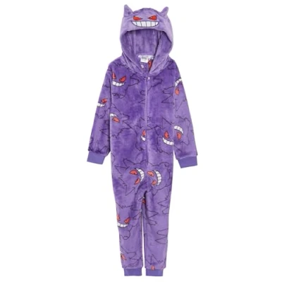 Imagen de pijama de Pokémon para niños y niñas, todo en uno, con capucha 3D, forro polar cremallera, Gengar, 11 12 años