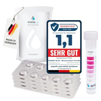 Imagen de smardy 60 Pastillas de Prueba Rápida para Agua Potable, Acuario, Piscina 30x Phenol Red (Valor PH) y DPD1 (Cloro libre) Tabletas con 1x Tubo Ensayo Plástico
