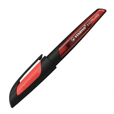 Imagen de STABILO EASYbuddy Pluma estilográfica escolar con plumín estándar, color negro/rojo, azul (borrable), bolígrafo individual, incluye cartucho