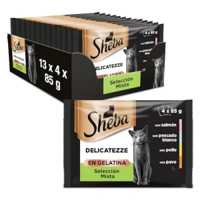 Imagen de Sheba Delicatezze Comida Húmeda para Gatos Selección Mixta en Gelatina, Pescado, Multipack (13 cajas x 4 sobres 85 g)